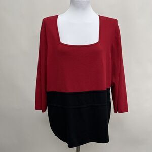 Cable & Gauge Women's Knit Top Size 2X Red Black Square Neck